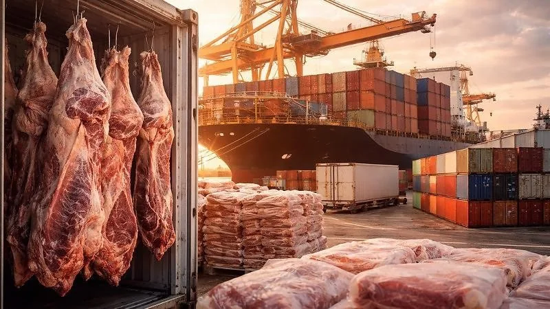 Export meat supply and container port logistics